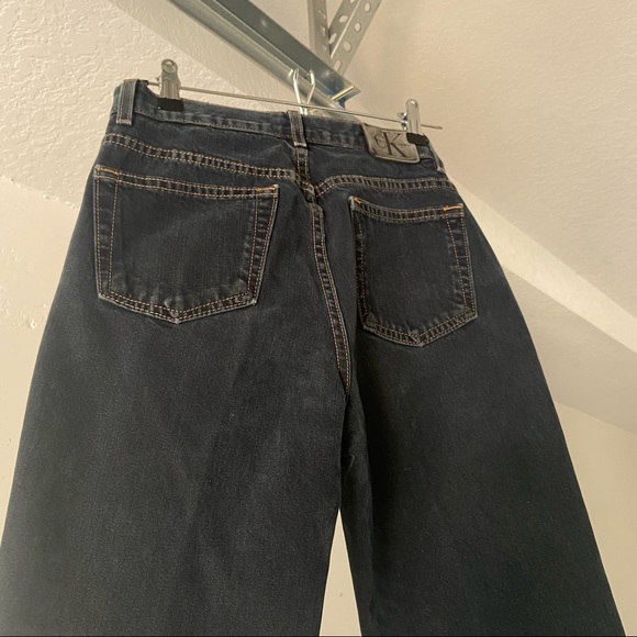 Vintage 90’s Calvin Klein Denim Dark Wash Blue Jeans Bootcut with Tan Stitching - Picture 5 of 5